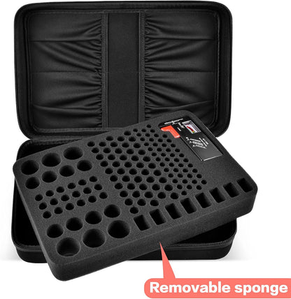 Battery Organizer Storage Case with Tester, Holds 148+ AA AAA AAAA C D 9V Button Cell Batteries, Portable Battery Holder Vault Bag for Home, Garage, Drawer & Emergency Kit, Black