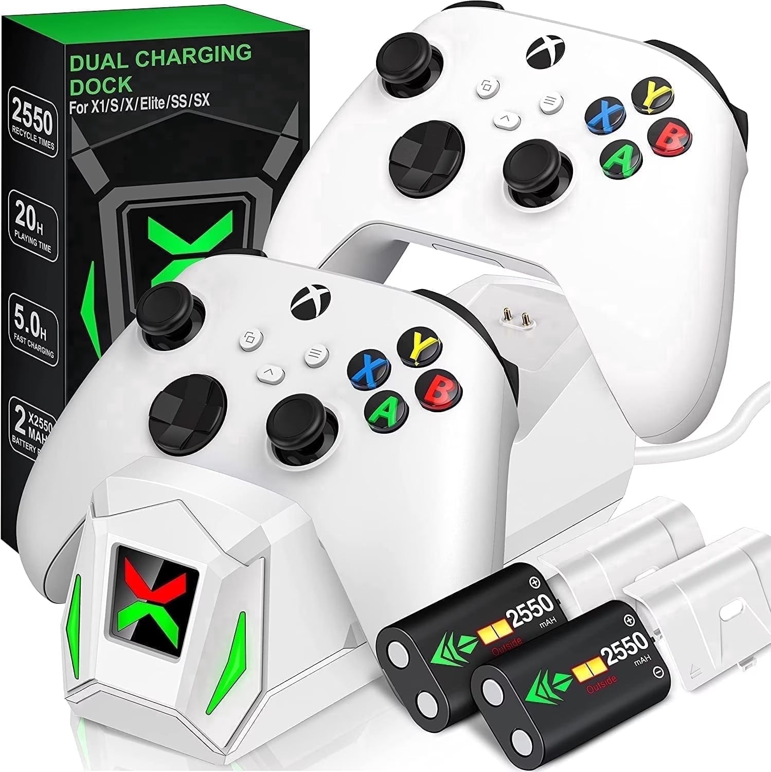 Dual Xbox Controller Charger with 4×5520Mwh Battery Packs for Xbox Series X|S/One/Elite