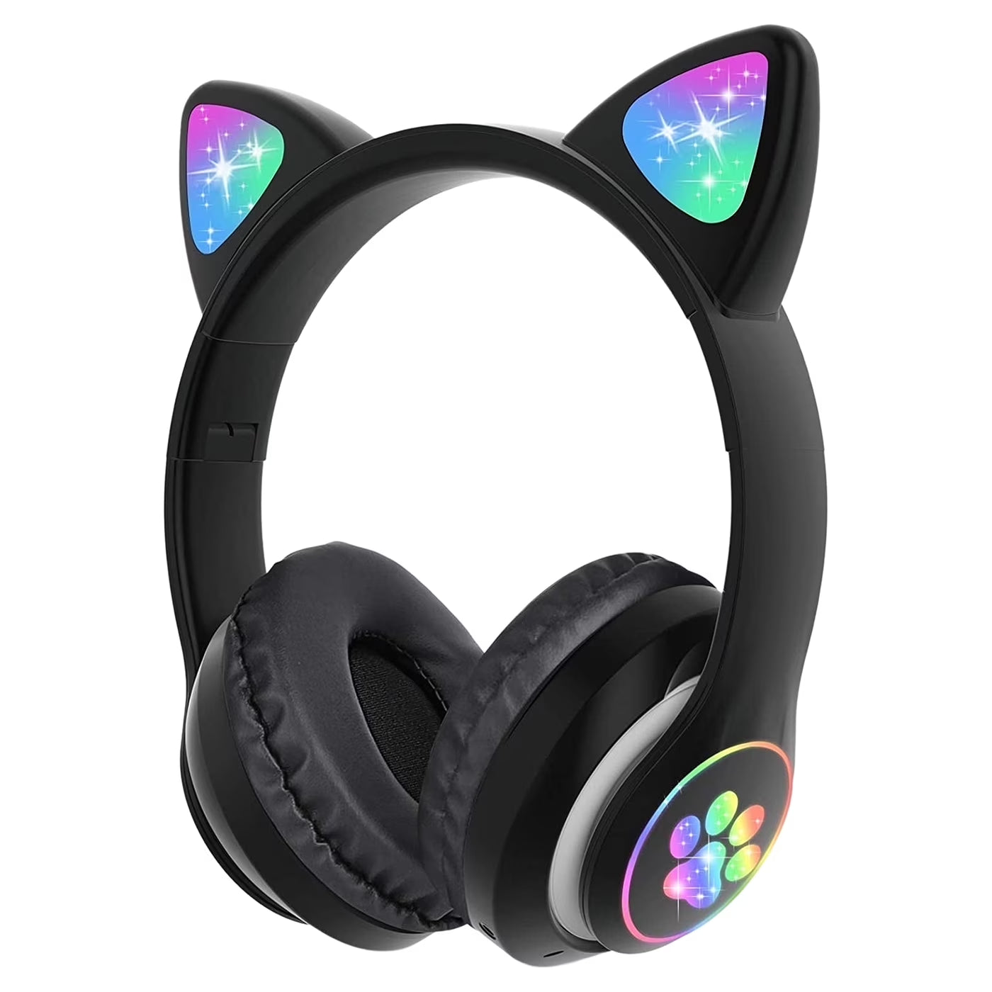 Kids Wireless Headphones Cat Ear LED Light up Bluetooth Foldable Headphones over Ear W/Microphone for Online Distant Learning (Pink)